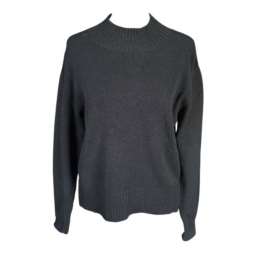 DUNA Handloomed black long sleeve pullover mock neck knit sweater
